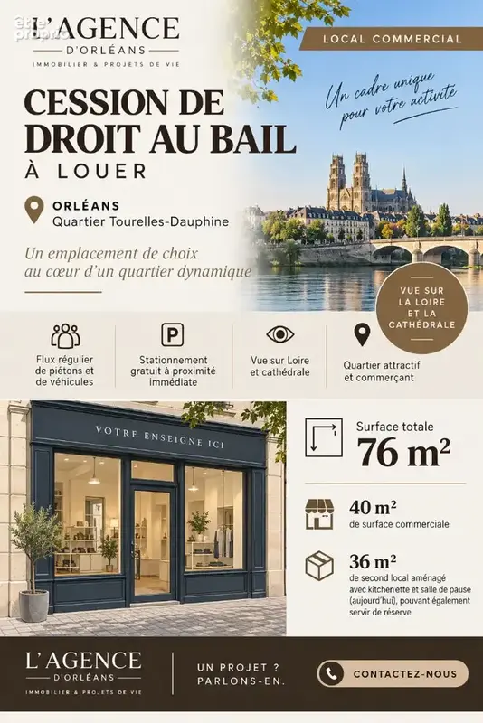 Cession de droit au bail orléans tourelles-dauphine 76 m² - photo 2