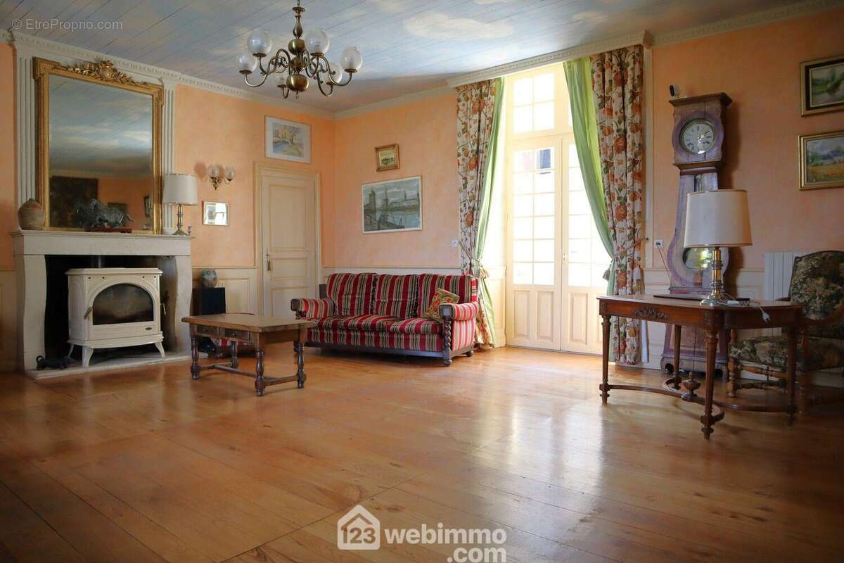 De l'autre côté : le grand salon, pièce majestueuse avec sa belle hauteur sous plafond, son poêle, - Maison à VALDIVIENNE