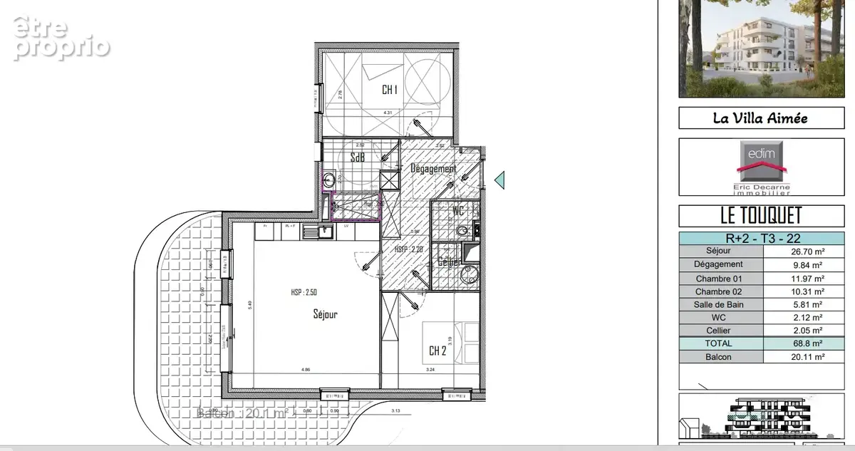 Villa AIMEE à proximité de la plage superbe 3 pièces de 68.80 m2 avec un balcon d'angle de 20.11 m2 - photo 2