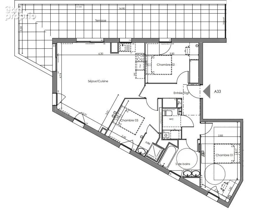 Saint-Médard-en-Jalles   T4 lumineux avec terrasse de 41 m2 et 3 parkings - photo 5