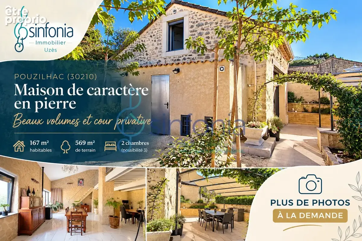 POUZILHAC Maison de caractère en pierre de 167 m2, terrasse et cour - photo 1