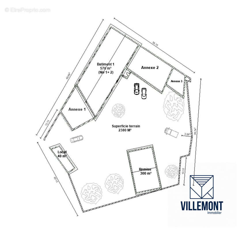 Vue implantation des surfaces bâties - Maison à SOMMIERES