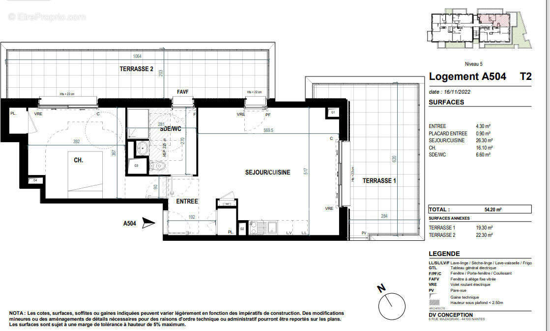 Appartement de type 2 de 54,20m² avec deux grandes terrasses dans le centre de St Nazaire - photo 2