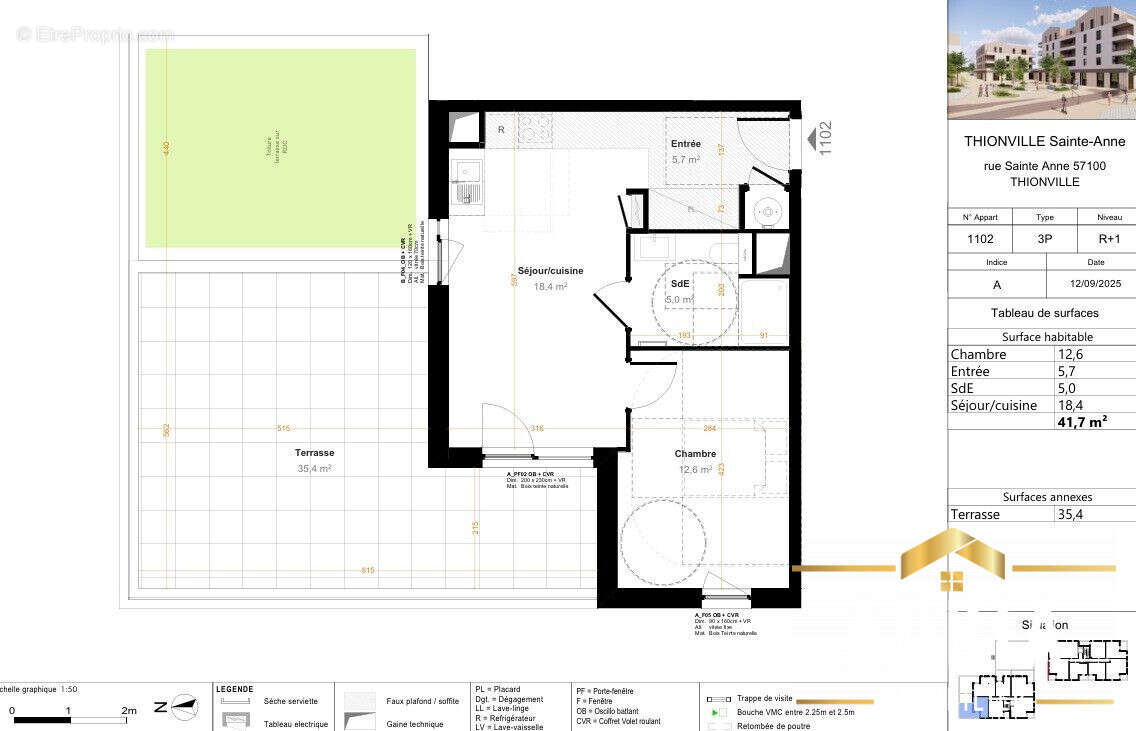 - Lot 1102  R1  41.70m² - Terrasse : 35.40m² - Prix : 175 000 - Appartement à THIONVILLE
