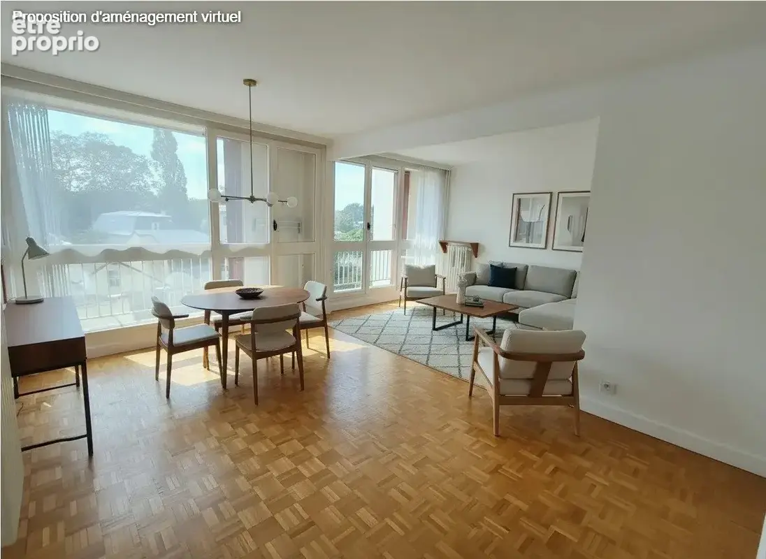 Séjour avec une proposition d'aménagement  virtuel