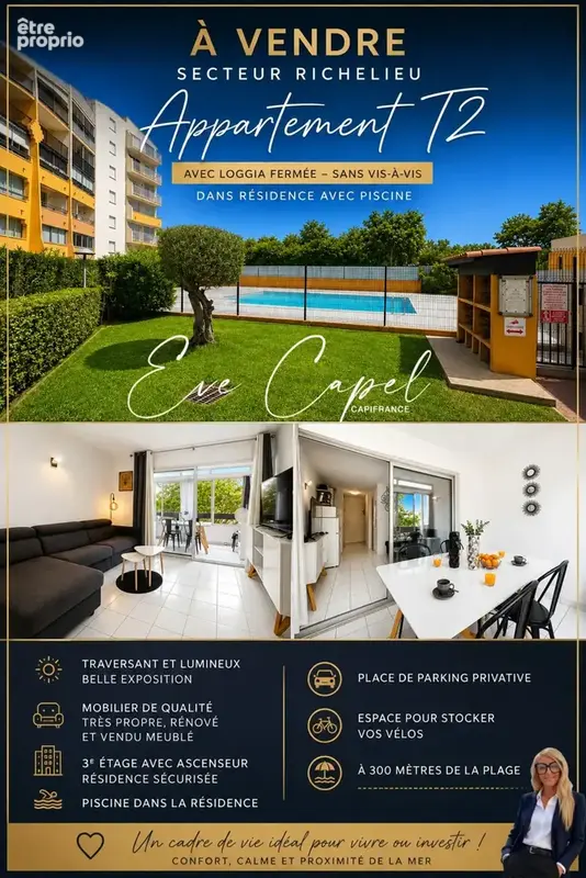 Appartement à vendre 2 pièces LE CAP D'AGDE (34), appartement avec 1 chambre, loggia fermée, avec parking privatif, ascenseur et - photo 4