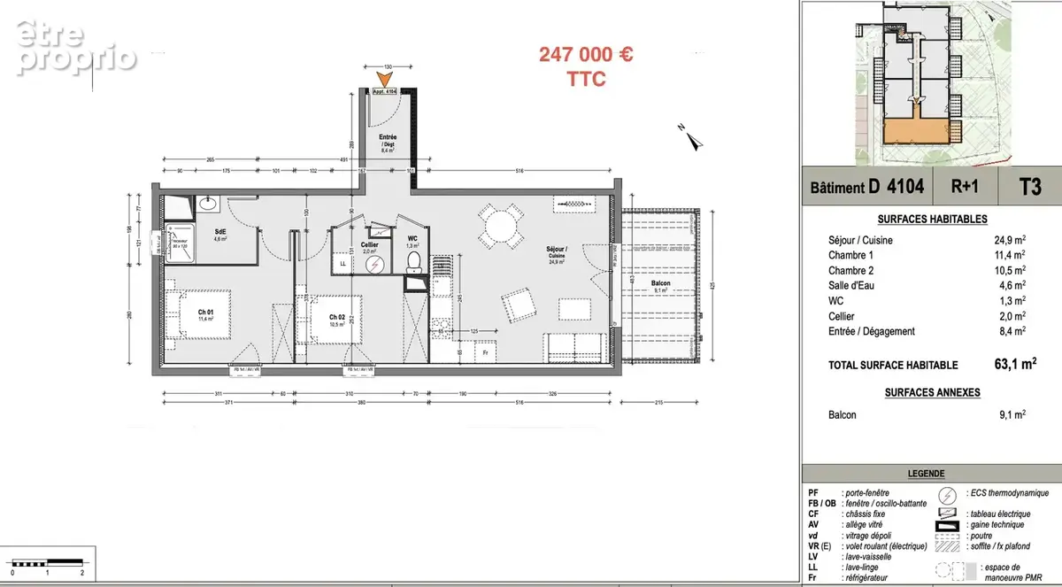 A vendre - appartement neuf T3 - photo 2