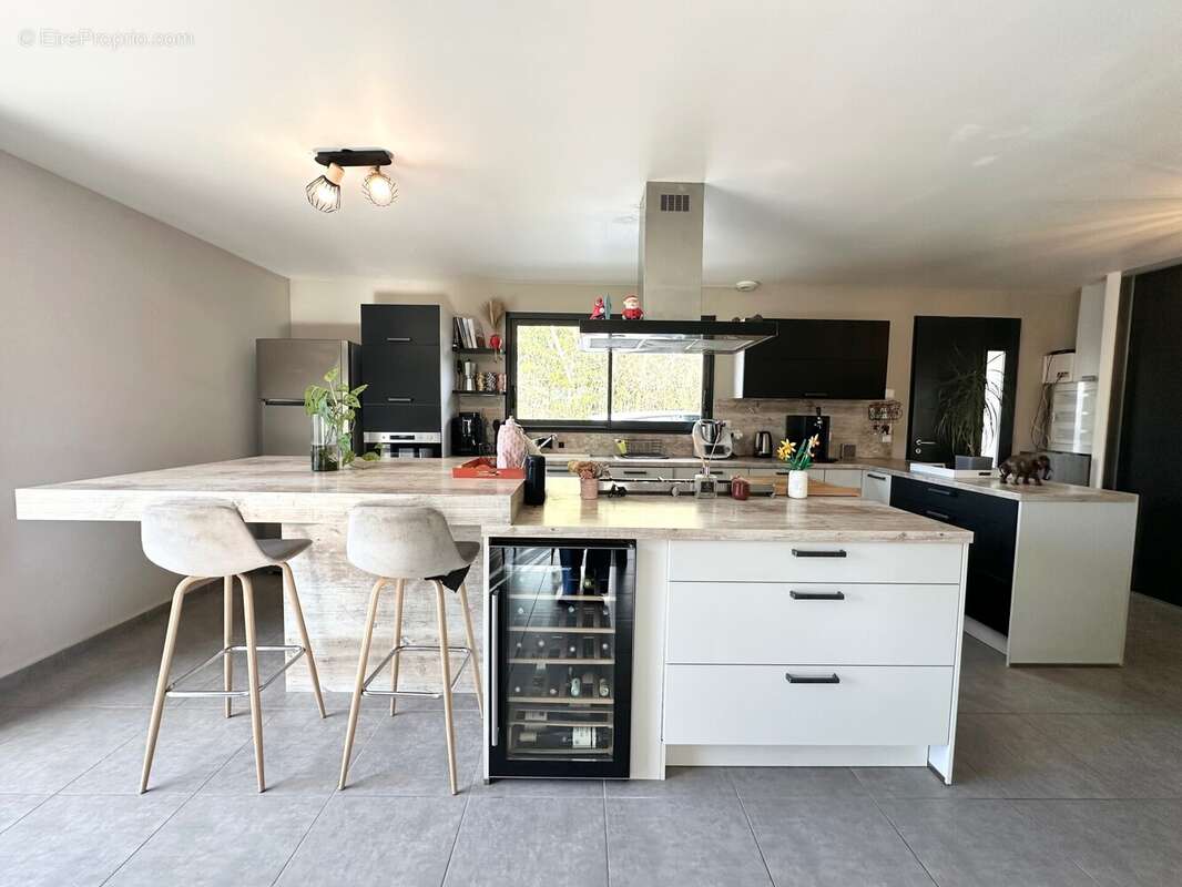 Cuisine IXINA toute équipée, piano, cave à vin, four, lave-vaisselle, plaque, hotte - Maison à MONTREVEL-EN-BRESSE