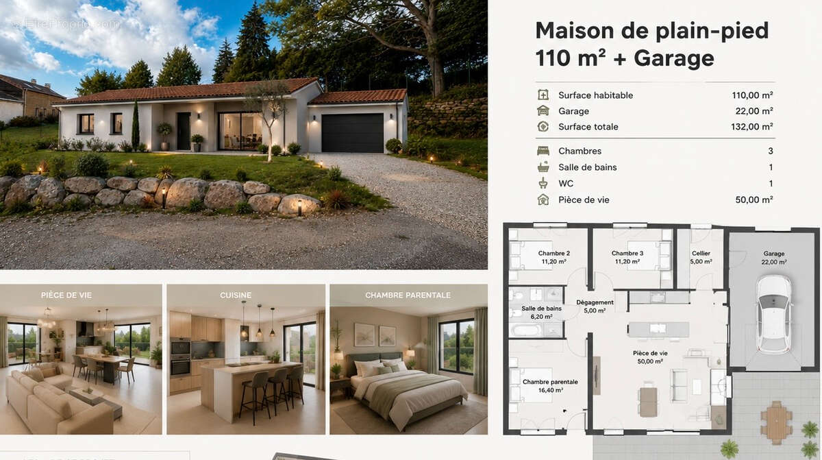 Maison + terrain  à SAINT DIDIER EN VELAY (Parcelle de 833 M² ): REF 768 - photo 3