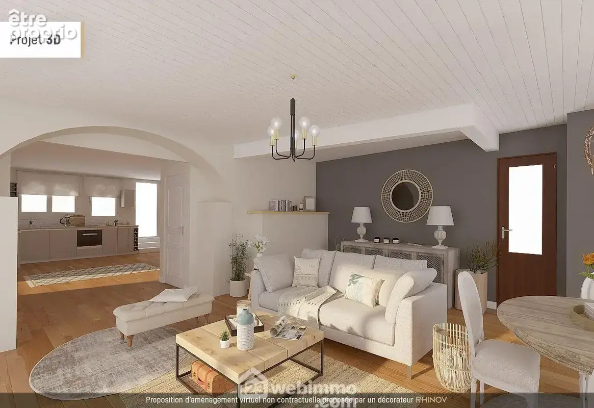 Suggestion 3D d'aménagement de la pièce de vie.