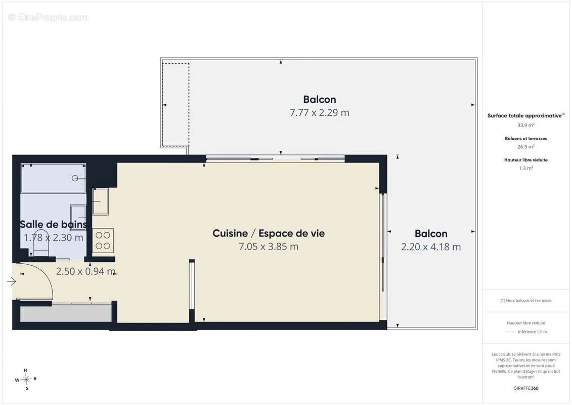 Large studio avec terrasse de 25 m2 - photo 9