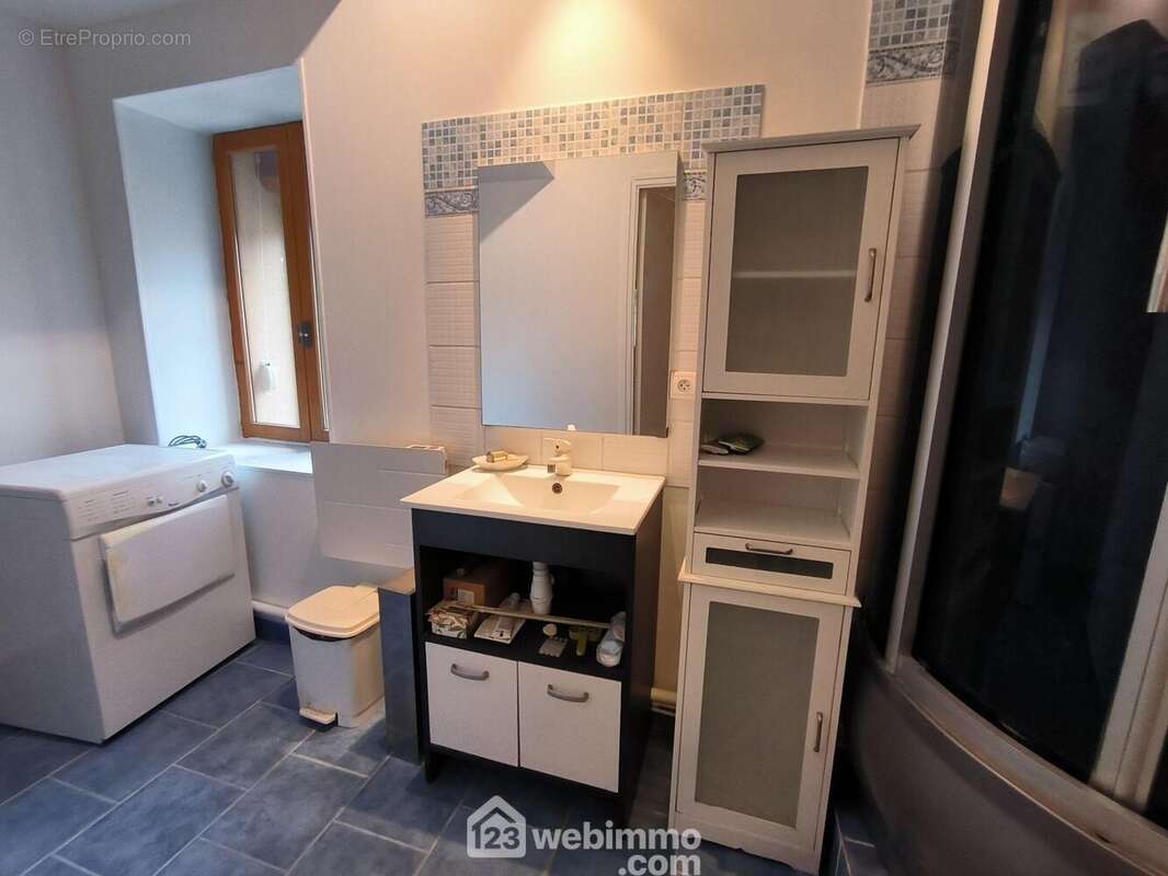 Une salle d'eau de 5 m² avec douche, vasque sur meuble et branchements lave linge - Maison à MONT-NOTRE-DAME