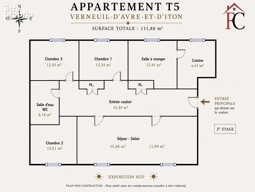 Appartement 112 m² Hyper-centre de Verneuil 3 chambres séjour double  2 parkings - photo 6