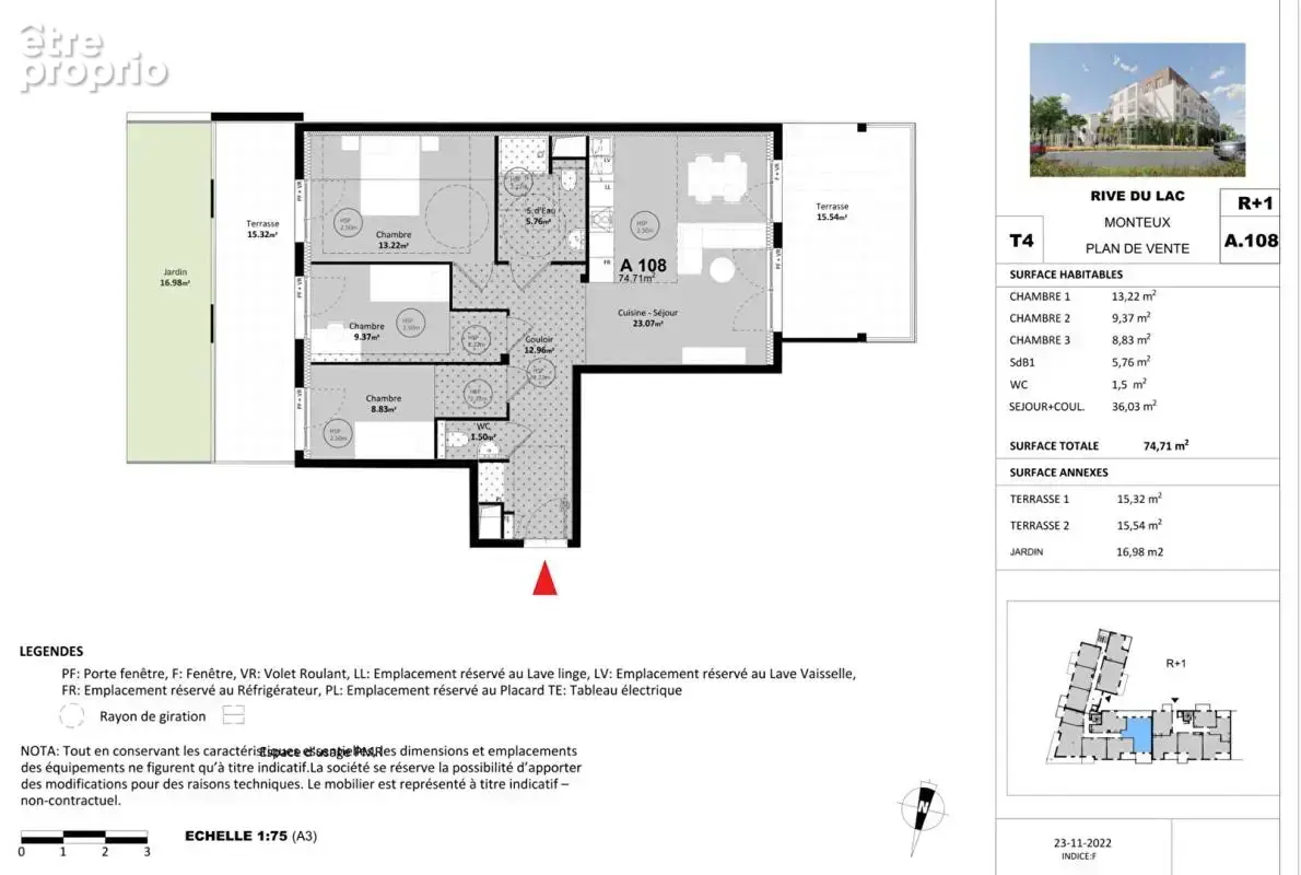 APPARTEMENT T3- 74,71 m² Idéalement situé: 242000  avec 2 terrasses et jardin , double  parkings. Très Grand confort MONTEUX (84 - photo 5