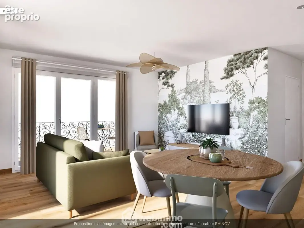 Proposition d'aménagement 3D : séjour côté balcon...