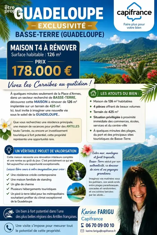 Maison à vendre 4 pièces BASSE TERRE (971) MAISON T4 proche de la Place d'Armes - photo 1