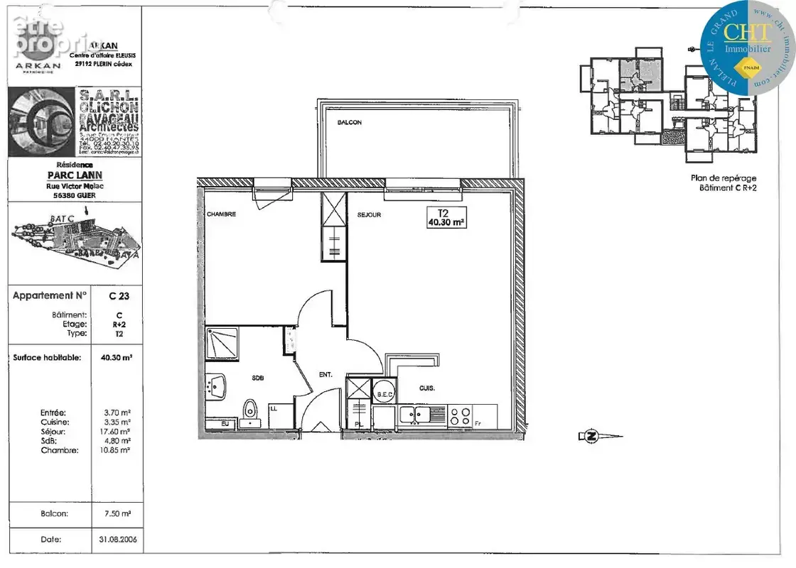 Appartement t2 vendu loué avec ascenseur & balcon   centre-ville de guer (56380) avec cht immobilier - photo 14