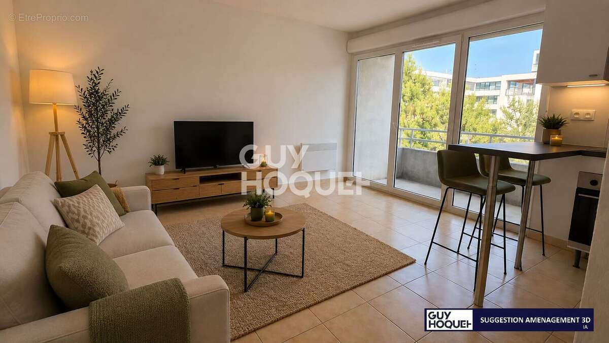 Lumineux T2 de 42m2 avec terrasse, garage, gardien et piscine. - photo 4