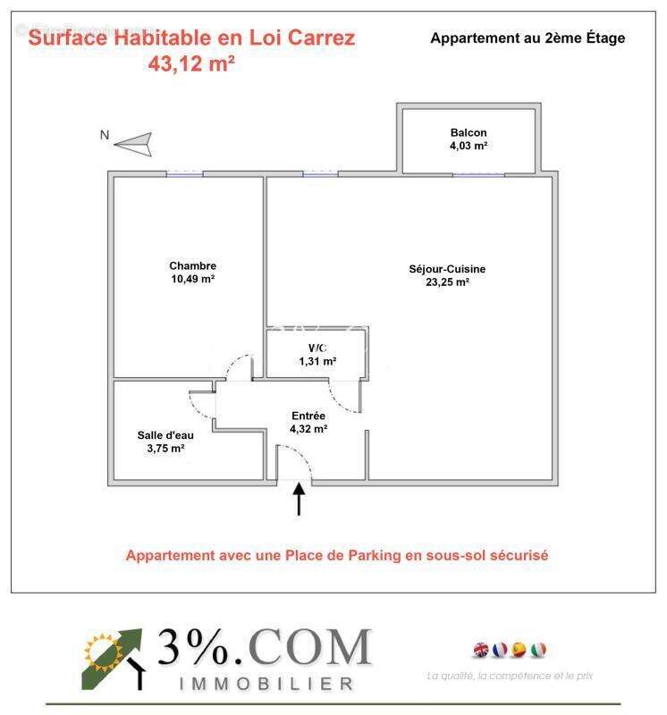APPT 43 M2   2 PIÈCES + Balcon + Parking - photo 4