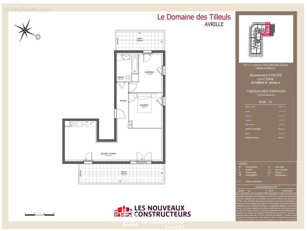 Plan de l'appartement avec 2 chambres. - Appartement à ANGERS
