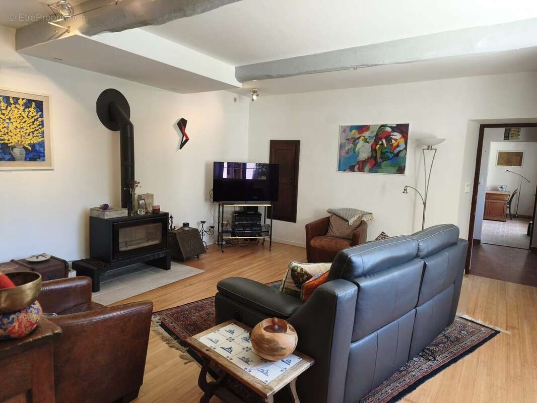 Comfortable sitting room with wood-burning stove and garden outlook. - Maison à PUYDARRIEUX