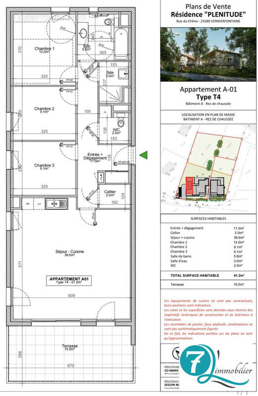 Plan T4 terrasse Bat A - Appartement à VERNIERFONTAINE