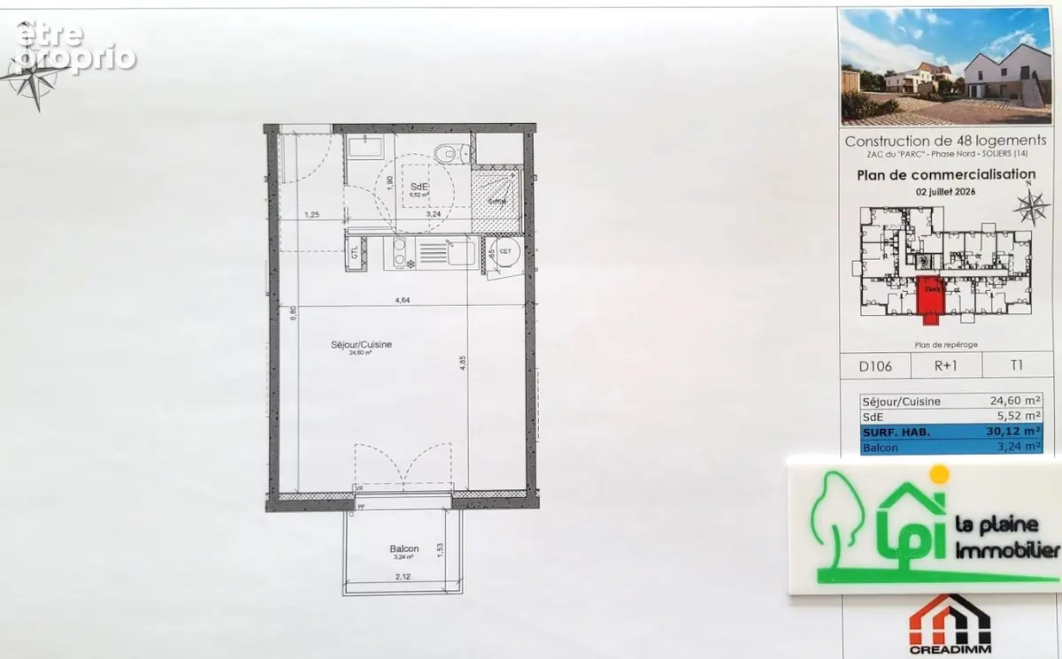 T1 de 30,12 m²  habitables abec balcon Sud, cave et parking - photo 2