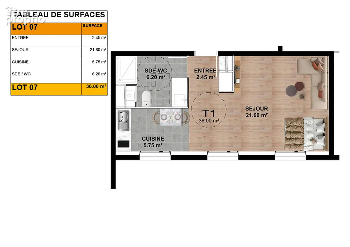 A vendre donville les bains appartement  t1 bis 36m² - photo 2