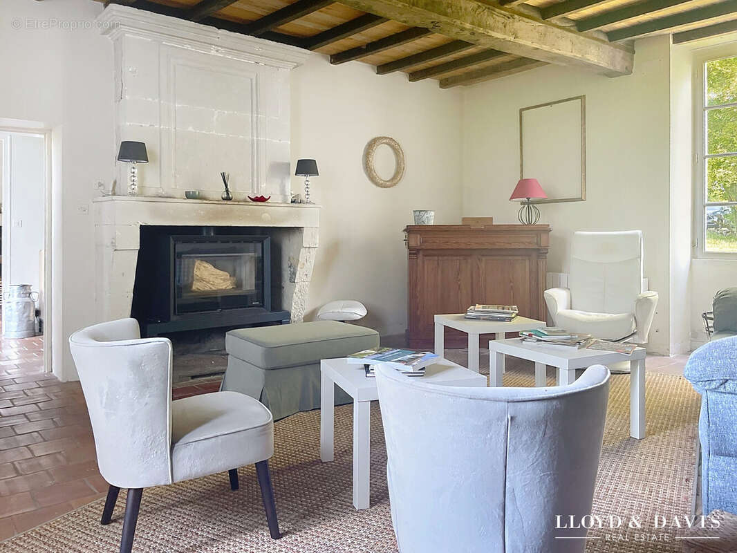 salon avec poêle à bois - Maison à SAINTE-RAMEE