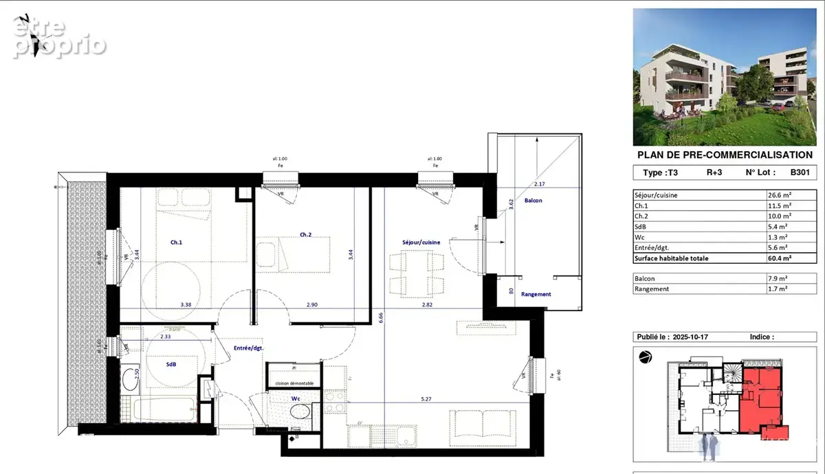 T3 récent de 60m2 avec extérieur - photo 3