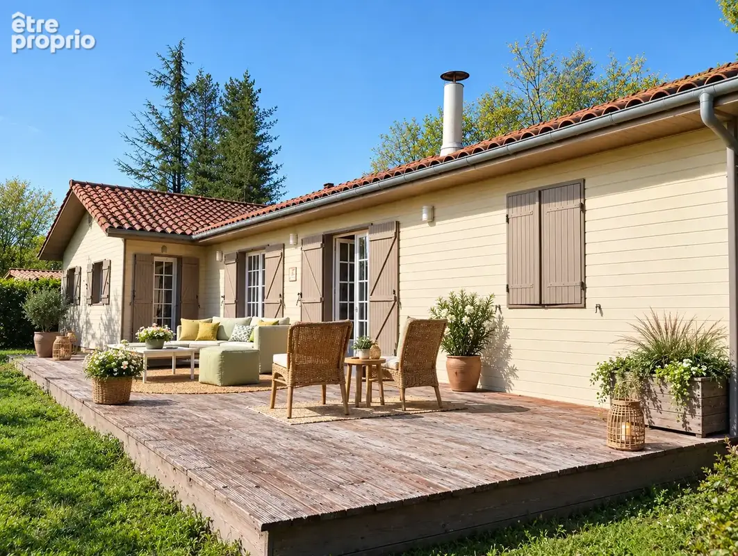 Maison ossature bois 111m² avec terrain constructible, 3 chambres, plain pied, calme et atelier à Cazals dans le Lot
