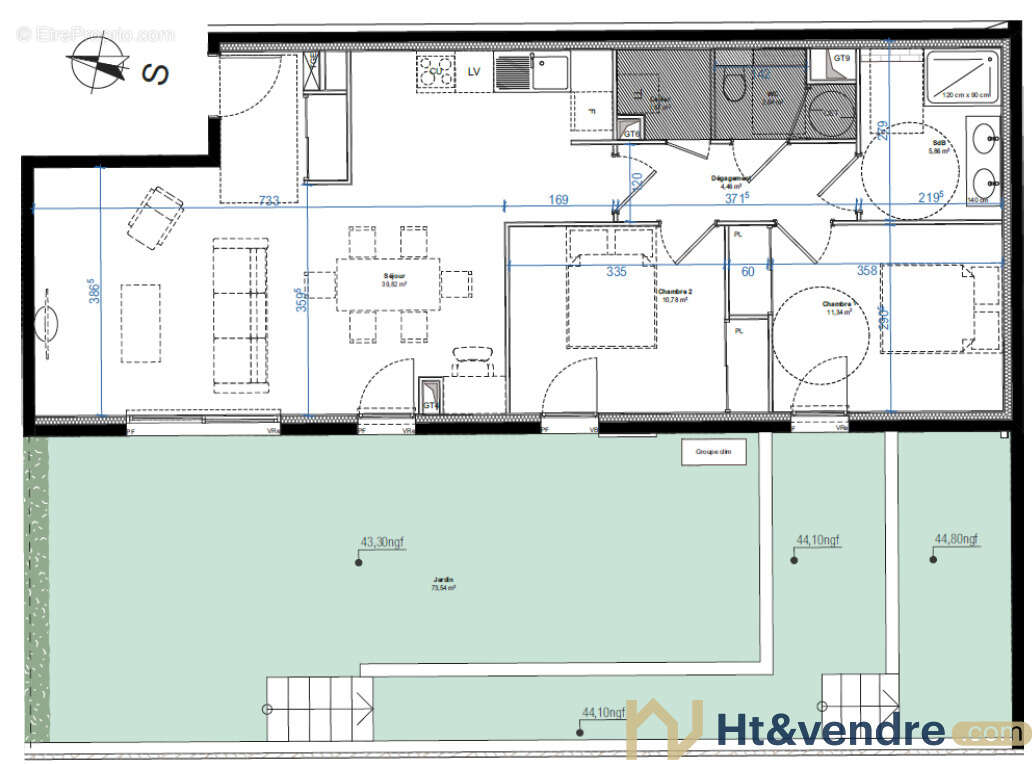 Appartement 3 pièces 76 m2, en rez de jardin - photo 3