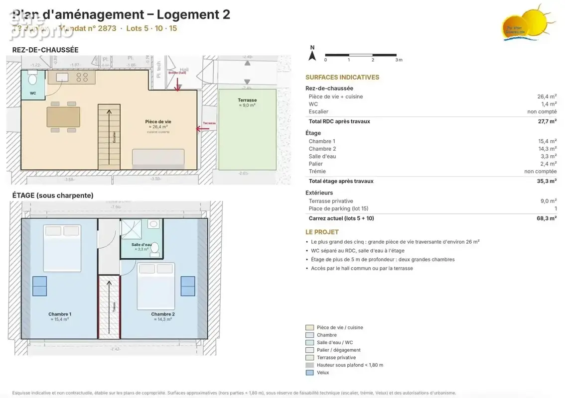 2 Plateaux en duplex de 68,3 m² Carrez. - photo 2