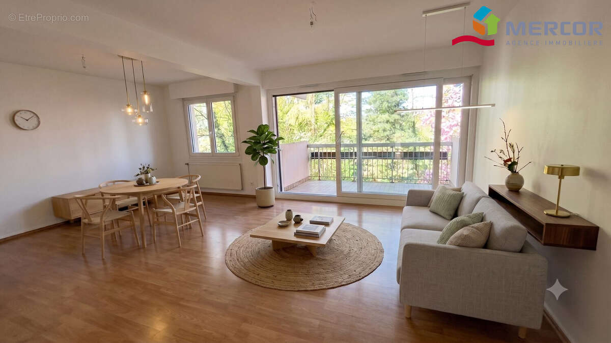 Salon séjour aménagé - Appartement à ILLKIRCH-GRAFFENSTADEN