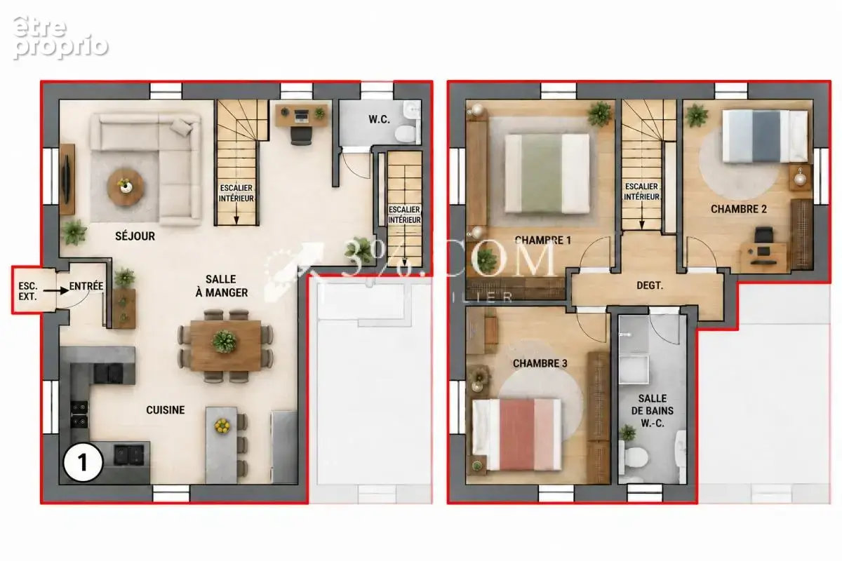 3%.com-- VENTE MAISON Duplex 4 pièces avec extérieur à ROESC - photo 4