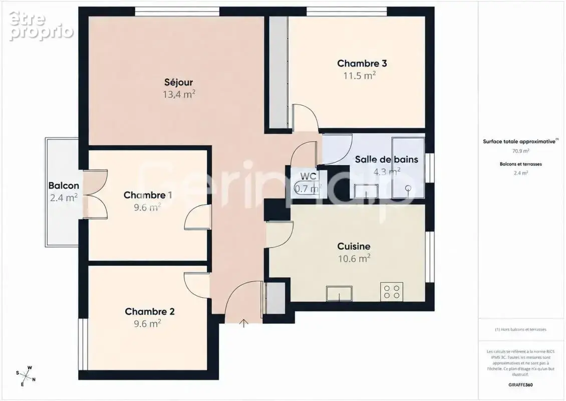 Vente - Appartement - 3 pièces + cuisine - 71 m² - 331 000 € - - photo 9