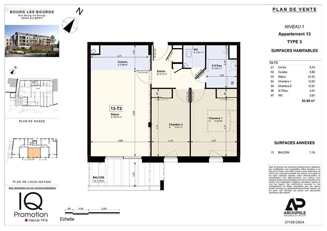 Quimper - "bourg les bourgs" - appartement t3 de 64 m² avec balcon au sud - photo 3