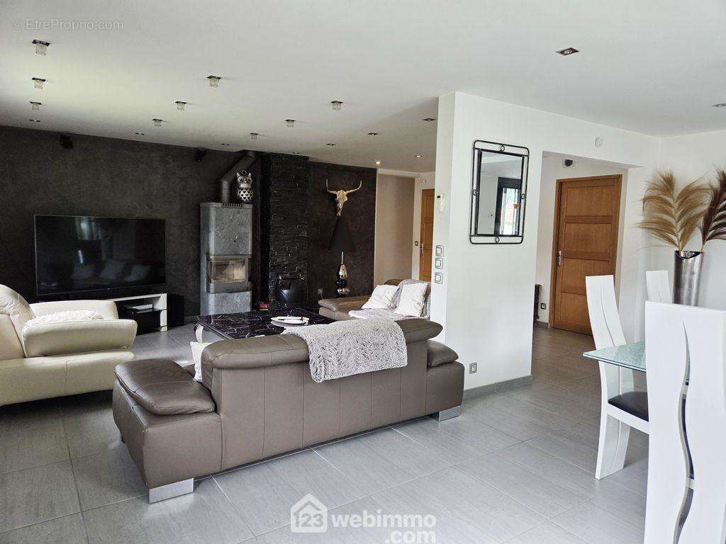 Au premier étage on retrouve un grand salon avec un poêle à bois et une climatisation réversible, - Maison à ALBERTVILLE