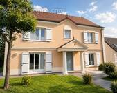 Façade élégante de cette villa familiale située à Val-de-Reuil, dans un quartier résidentiel calme et recherché. Maison de standing avec jardin soigné, stationnements privatifs et accès direct au sous-sol complet. - Maison à VAL-DE-REUIL