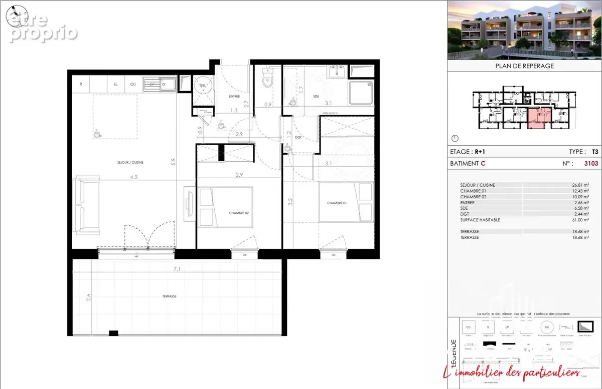 Appartement 3 pièces 61 m² à vendre à Cournonterral (34660) - photo 3