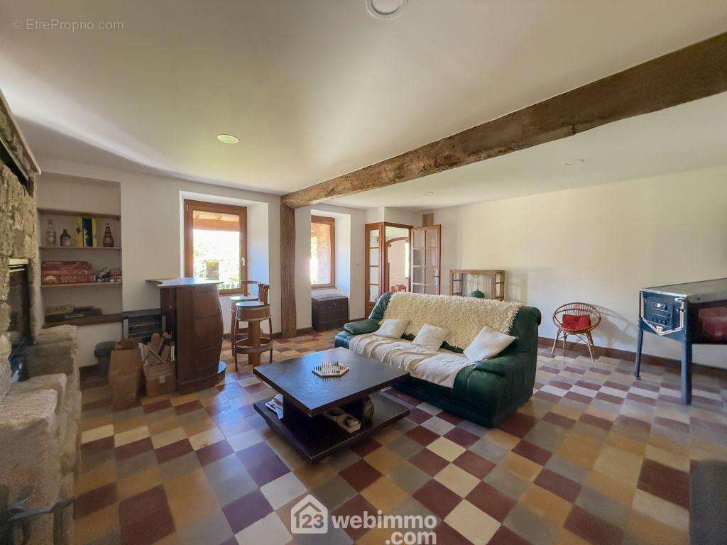 un salon de 32 m² avec cheminée insert et le charme de l'ancien. - Maison à POUZAUGES