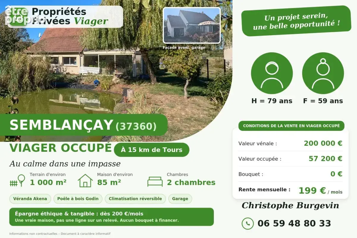 A vendre.Semblançay (37).Viager occupé H.Couple de 79 et 59 ans - photo 2