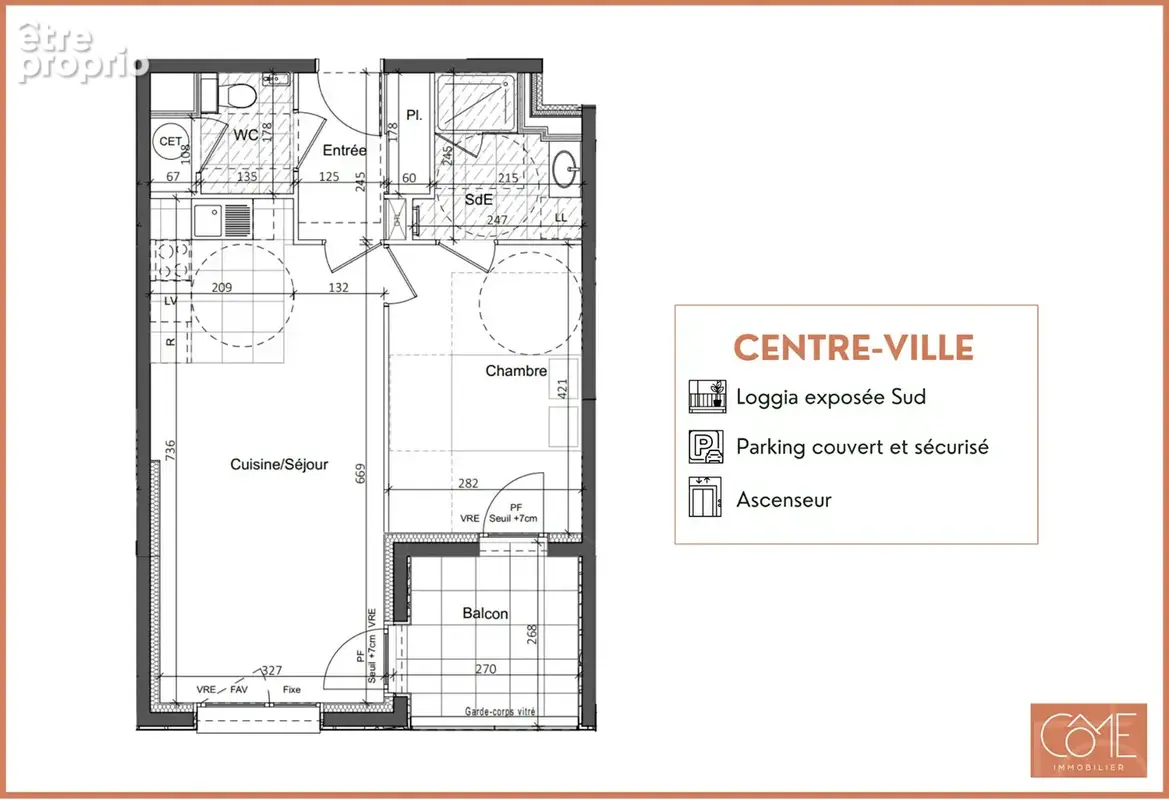 Grand type 2 47m² - balcon - exposition sud et est- parking sous-sol centre-ville - saint-grégoire - photo 2