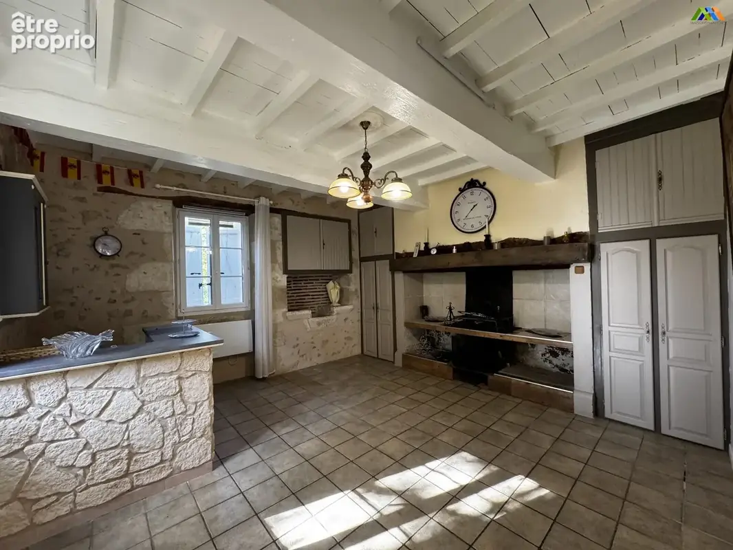 Character living room with open fireplace