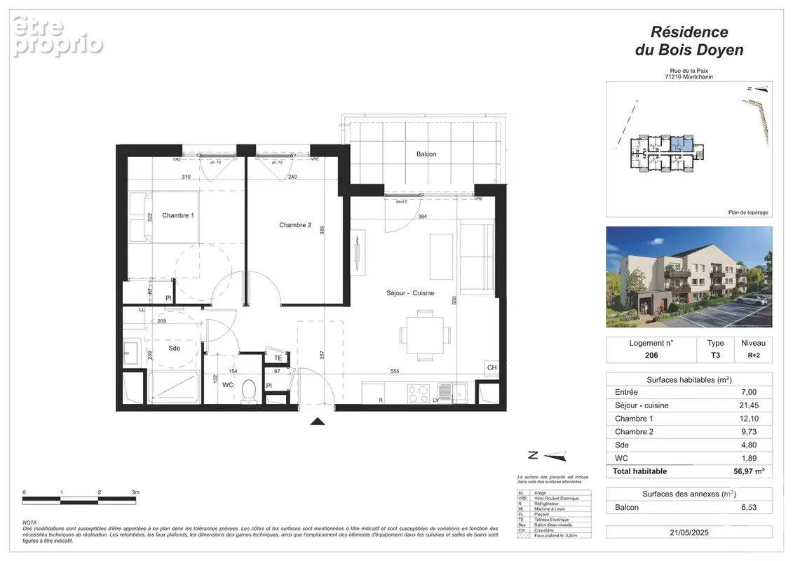 Appartement 57 m² à Montchanin  - photo 2