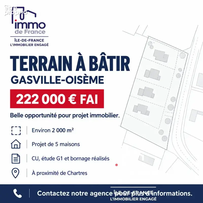 Terrain à vendre de 2001 m² à Gasville Oisème - Réf. 1644 - photo 1