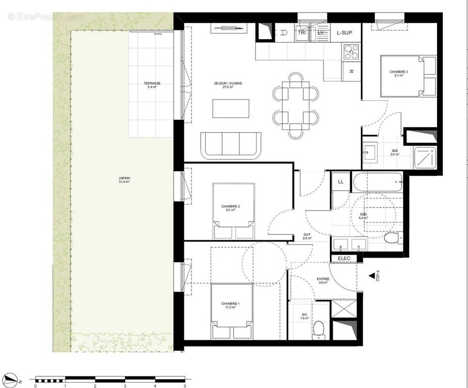 Plan du F4 - Appartement à OUISTREHAM