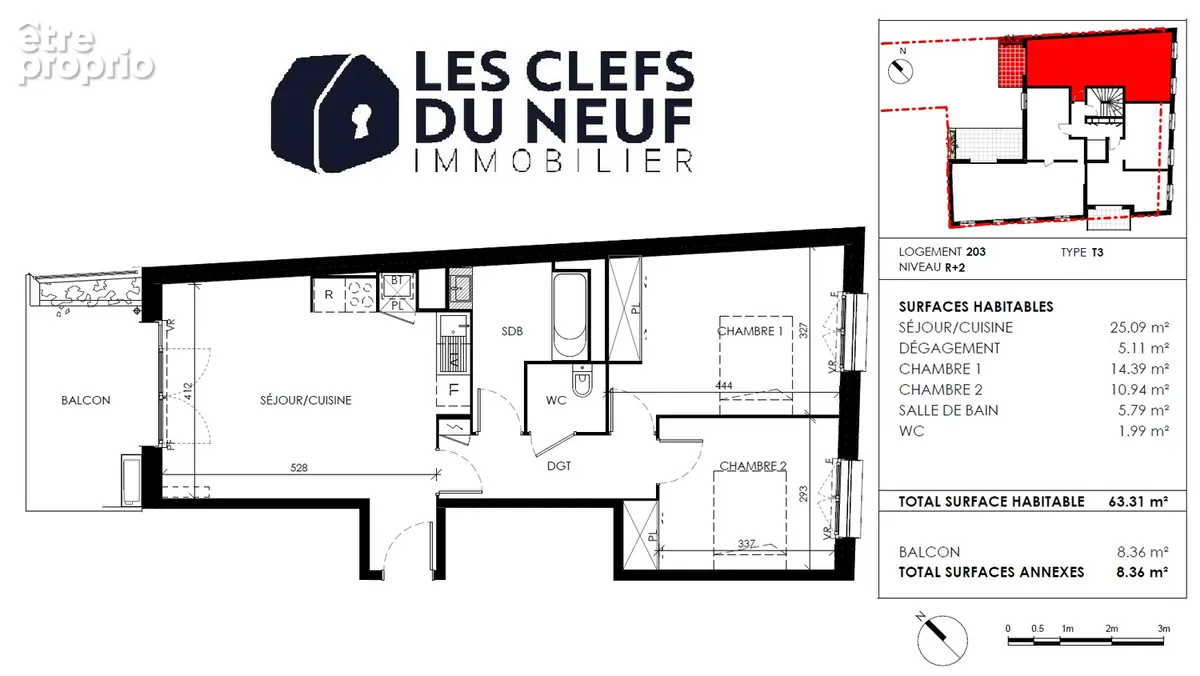 Appartement 3 pièces de 64m² + balcon de 9m² ! CROIX-DE-PIERRE - photo 7