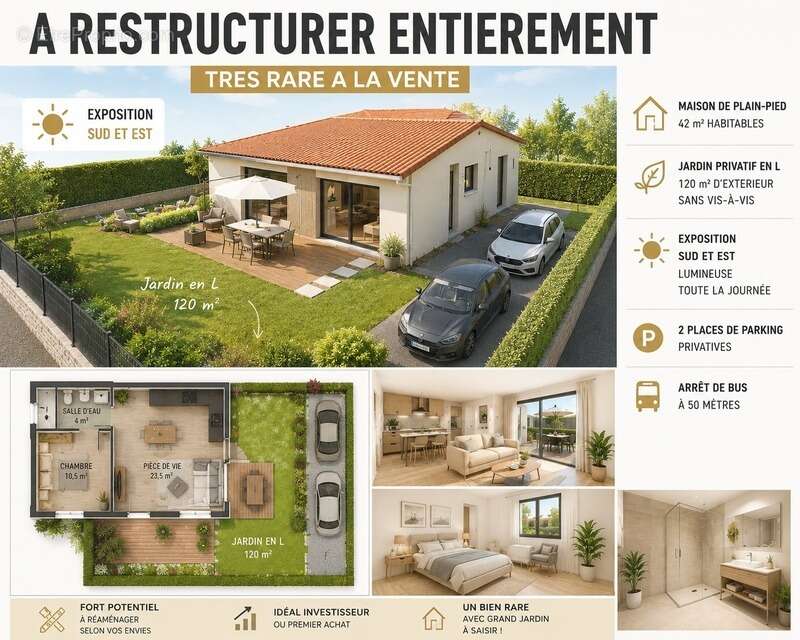 Appartement à vendre 2 pièces à taponas (69220 ) - tres rare – bâti à restructurer entièrement – fort potentiel - photo 3