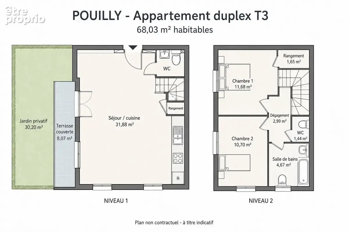 POUILLY   Duplex récent 68 m2 avec terrasse, jardin et parking - photo 2